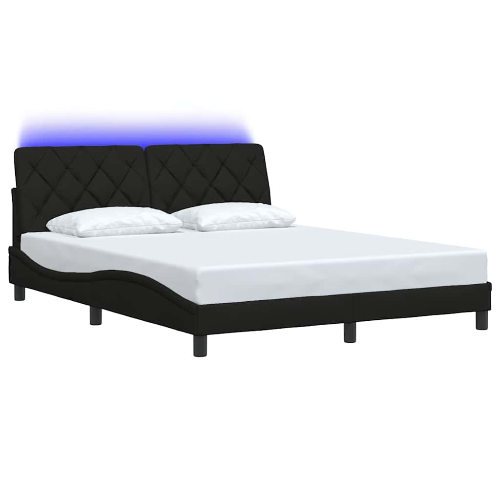 vidaXL Rama łóżka z LED bez materaca Czarna 160x200 cm tkanina