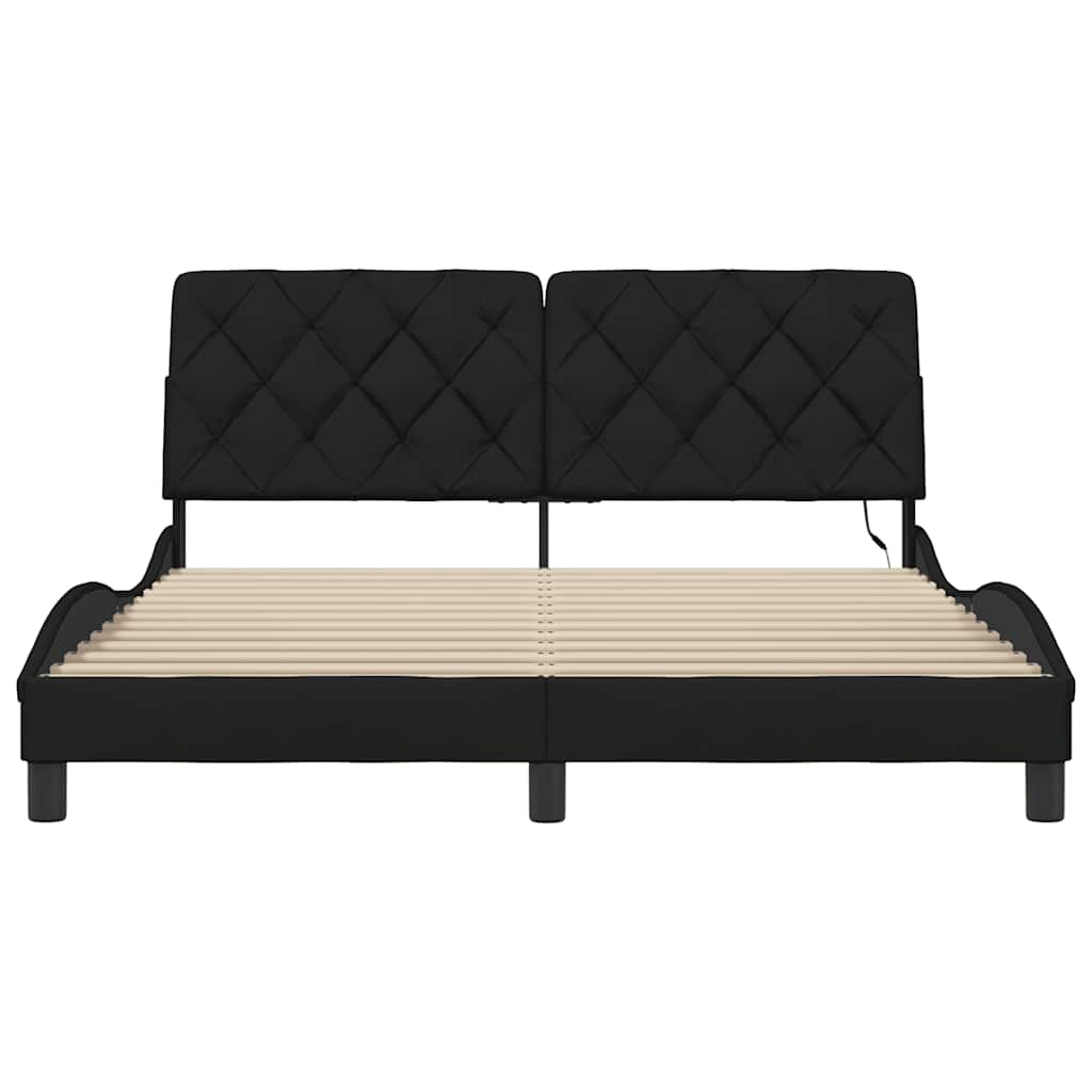 vidaXL Rama łóżka z LED bez materaca Czarna 160x200 cm tkanina
