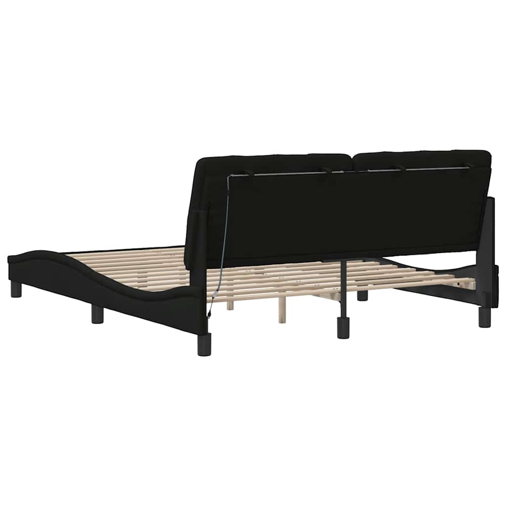 vidaXL Rama łóżka z LED bez materaca Czarna 160x200 cm tkanina