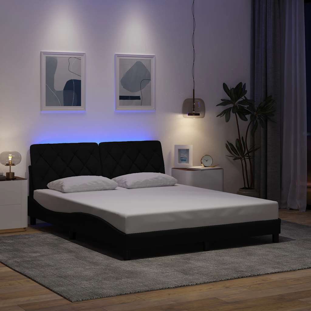 vidaXL Rama łóżka z LED bez materaca Czarna 160x200 cm tkanina