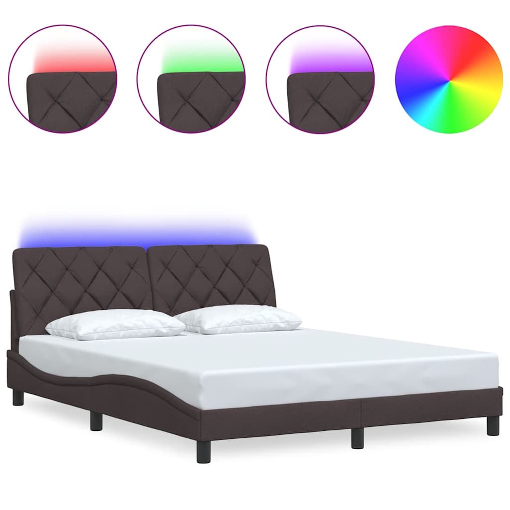 vidaXL Rama łóżka z LED bez materaca Ciemny brąz 160x200 cm Tkanina