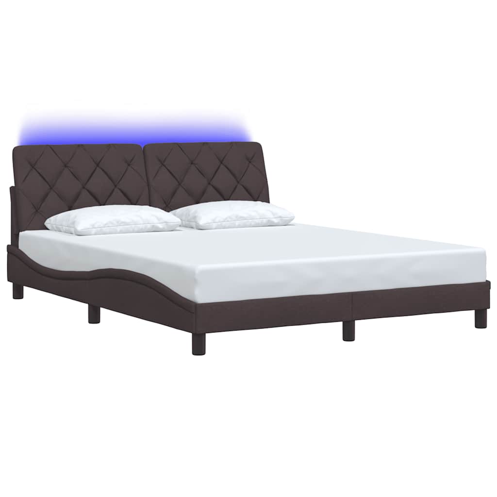vidaXL Rama łóżka z LED bez materaca Ciemny brąz 160x200 cm Tkanina