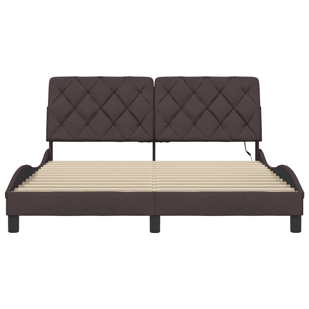 vidaXL Rama łóżka z LED bez materaca Ciemny brąz 160x200 cm Tkanina