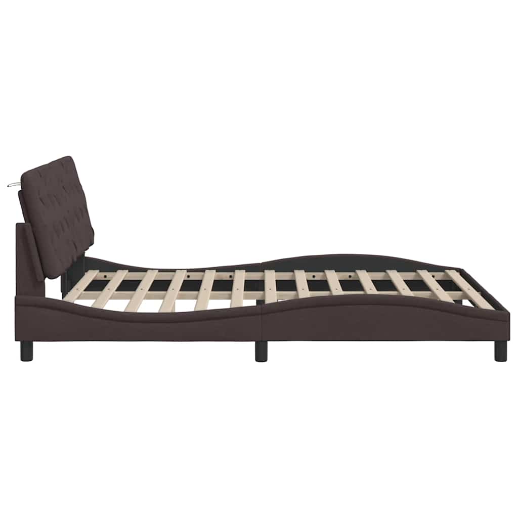vidaXL Rama łóżka z LED bez materaca Ciemny brąz 160x200 cm Tkanina