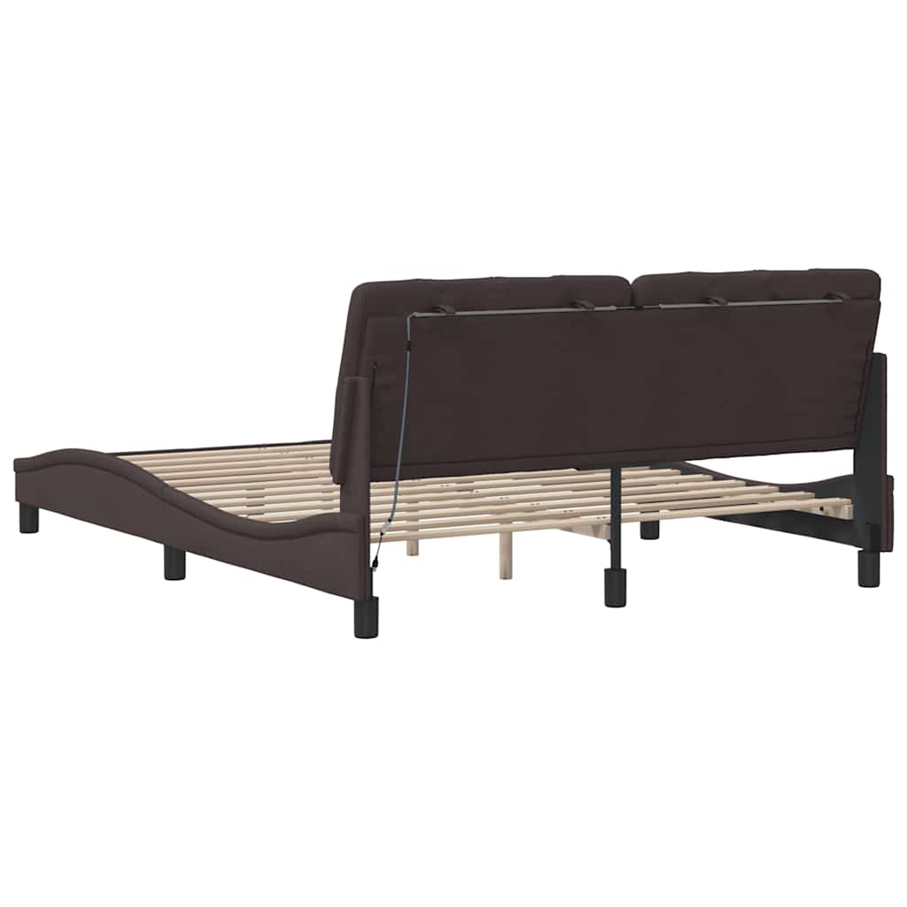 vidaXL Rama łóżka z LED bez materaca Ciemny brąz 160x200 cm Tkanina