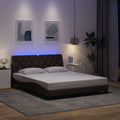 vidaXL Rama łóżka z LED bez materaca Ciemny brąz 160x200 cm Tkanina
