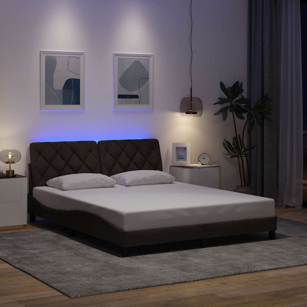vidaXL Rama łóżka z LED bez materaca Ciemny brąz 160x200 cm Tkanina