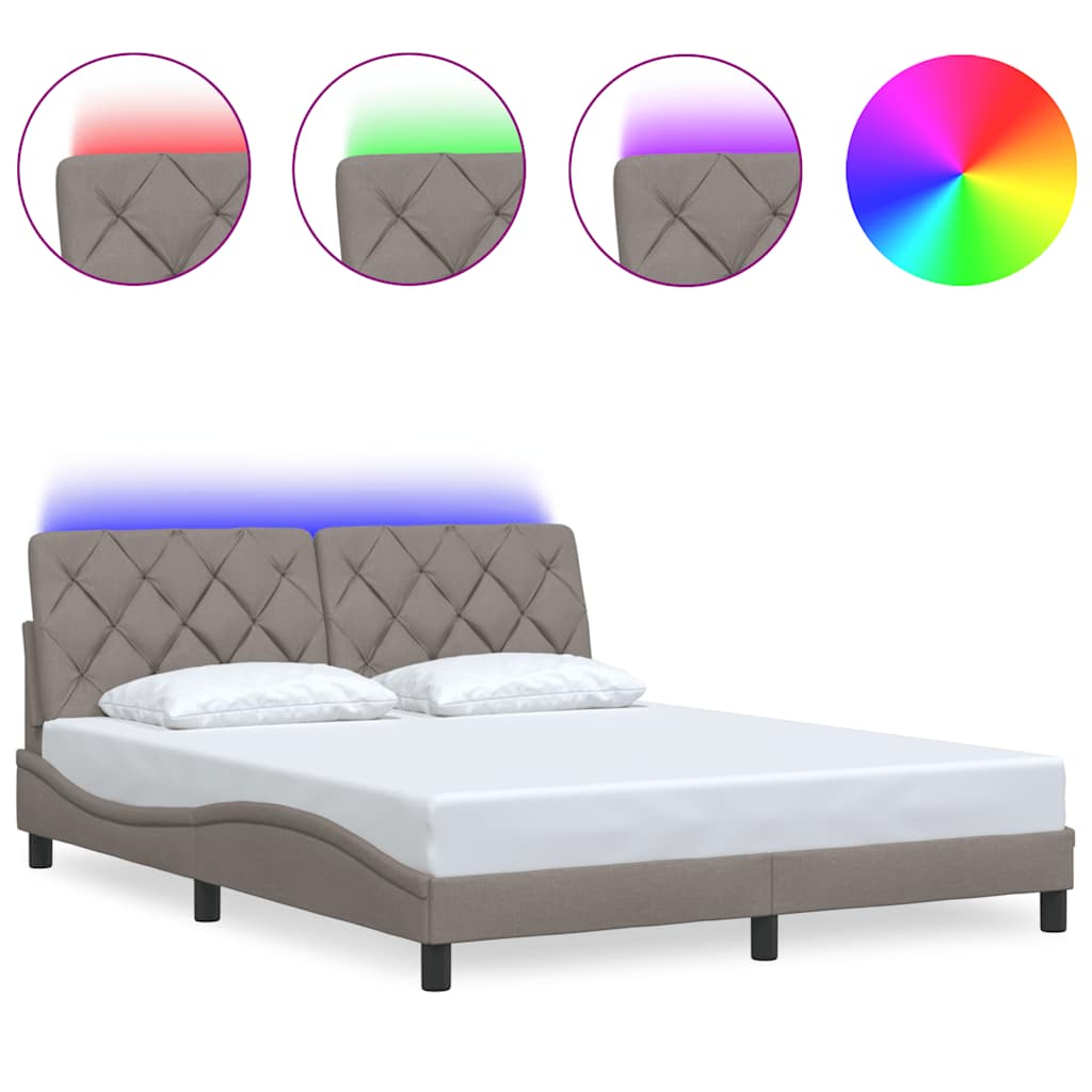vidaXL Rama łóżka z LED bez materaca Taupe 160x200 cm Tkanina