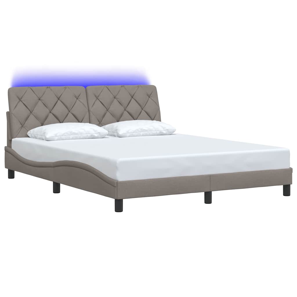 vidaXL Rama łóżka z LED bez materaca Taupe 160x200 cm Tkanina