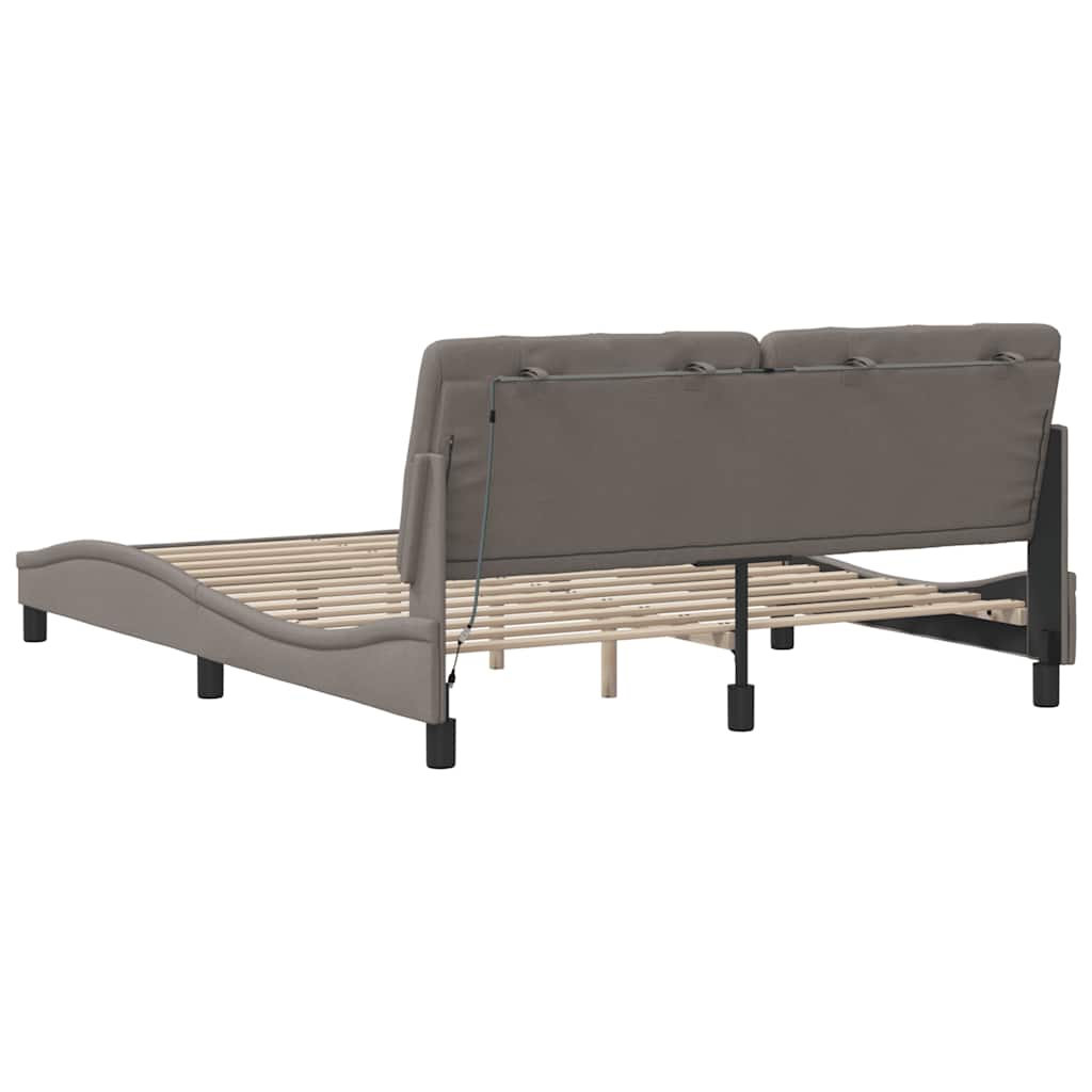 vidaXL Rama łóżka z LED bez materaca Taupe 160x200 cm Tkanina