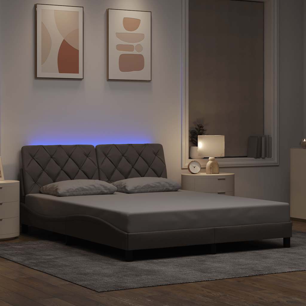 vidaXL Rama łóżka z LED bez materaca Taupe 160x200 cm Tkanina