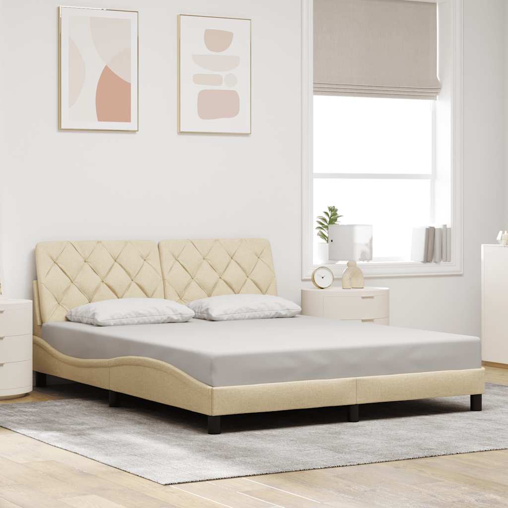 vidaXL Rama łóżka z LED bez materaca Kremowa 160x200 cm Tkanina