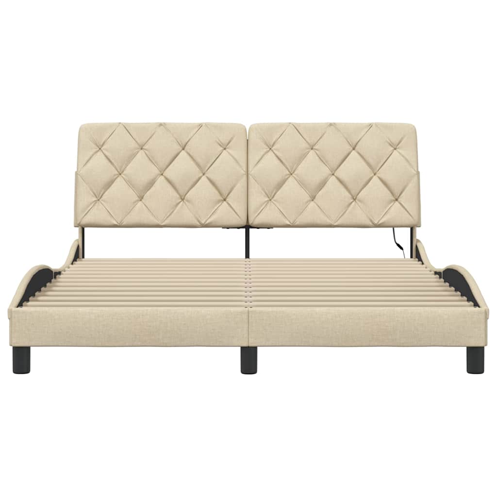 vidaXL Rama łóżka z LED bez materaca Kremowa 160x200 cm Tkanina