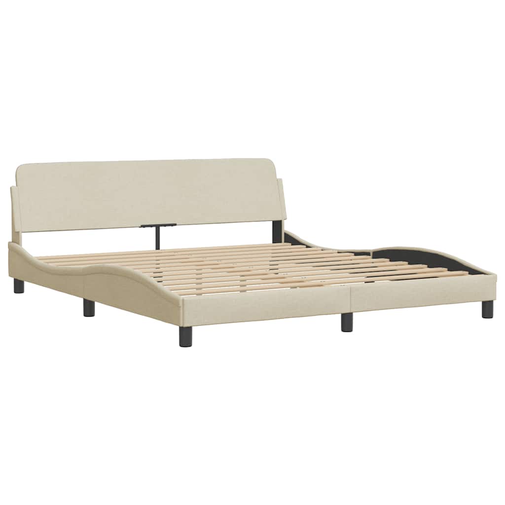 vidaXL Rama łóżka z LED bez materaca Kremowa 160x200 cm Tkanina