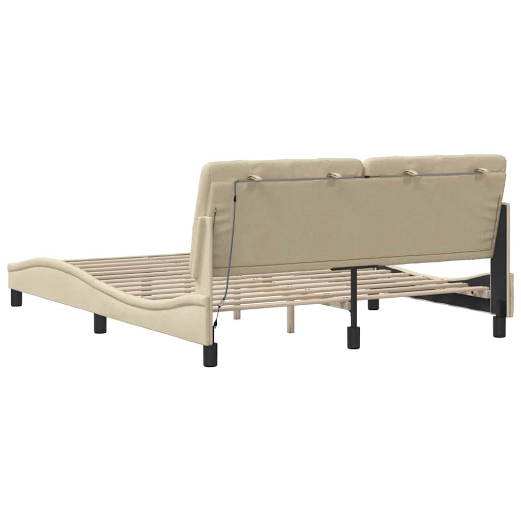 vidaXL Rama łóżka z LED bez materaca Kremowa 160x200 cm Tkanina