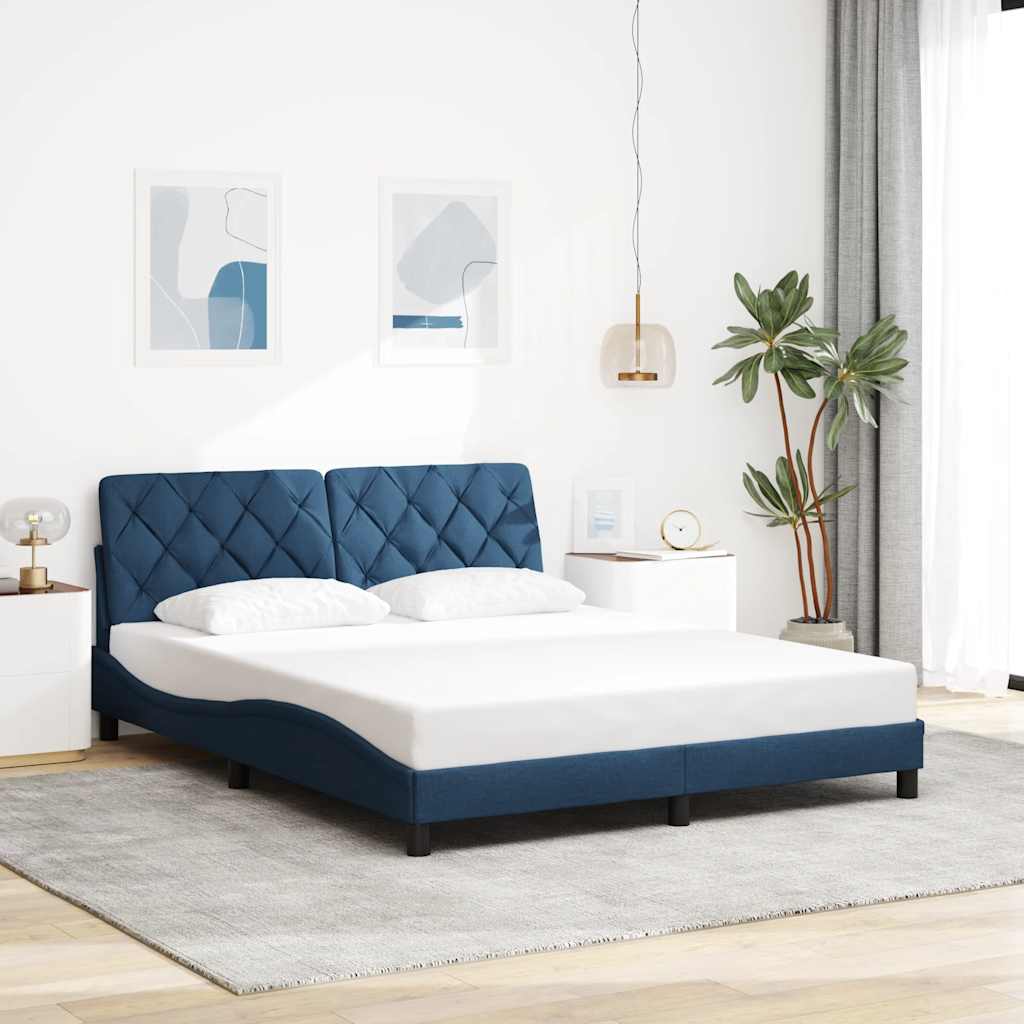 vidaXL Rama łóżka z LED bez materaca Niebieski 160x200 cm Tkanina