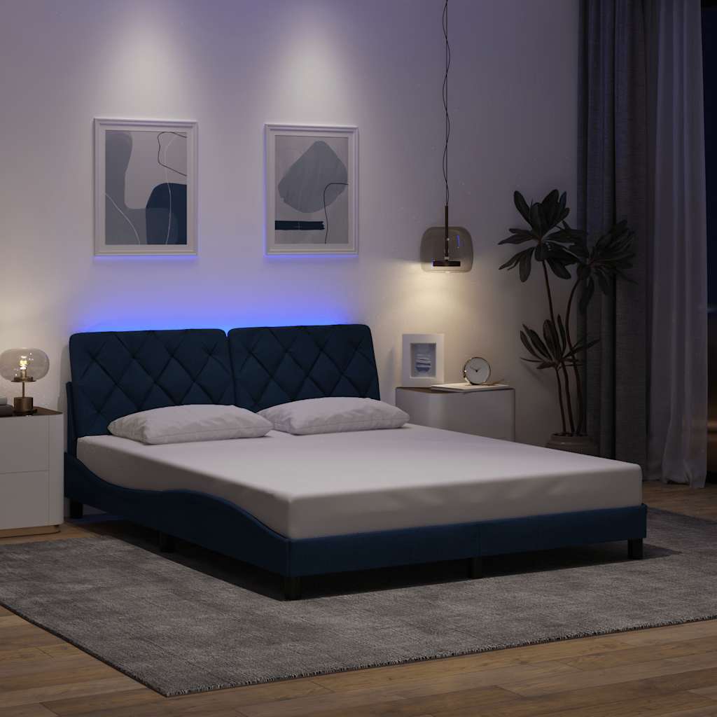 vidaXL Rama łóżka z LED bez materaca Niebieski 160x200 cm Tkanina