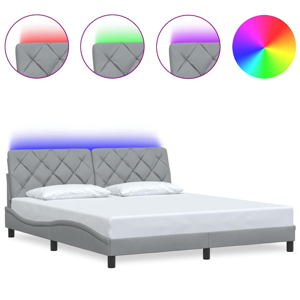 vidaXL Rama łóżka z LED bez materaca Jasnoszary 180x200cm