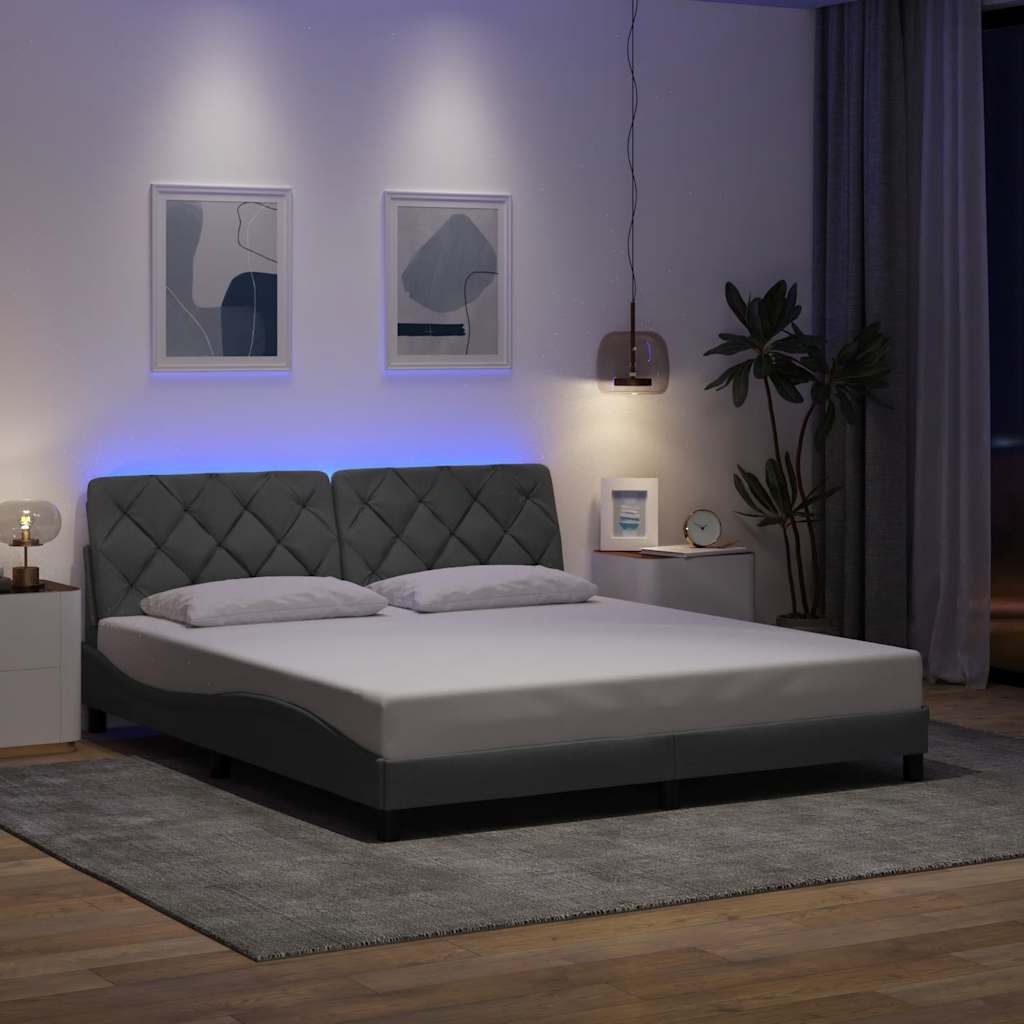 vidaXL Rama łóżka z LED bez materaca Jasnoszary 180x200cm