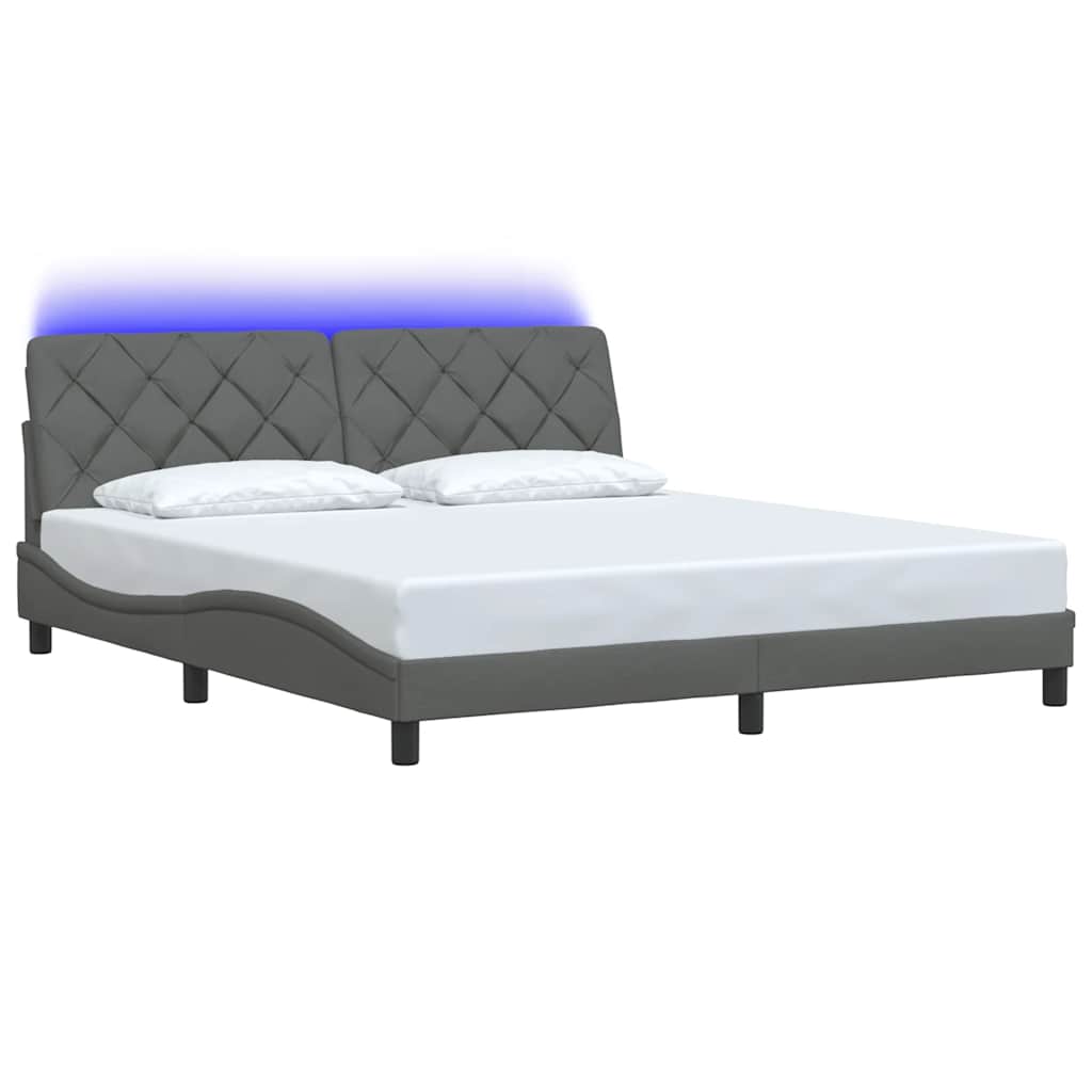 vidaXL Rama łóżka z LED bez materaca Ciemnoszara 180x200 cm Tkanina