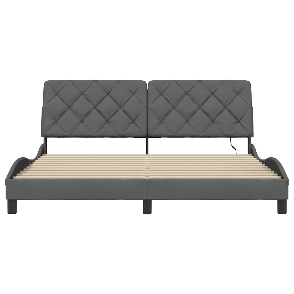 vidaXL Rama łóżka z LED bez materaca Ciemnoszara 180x200 cm Tkanina