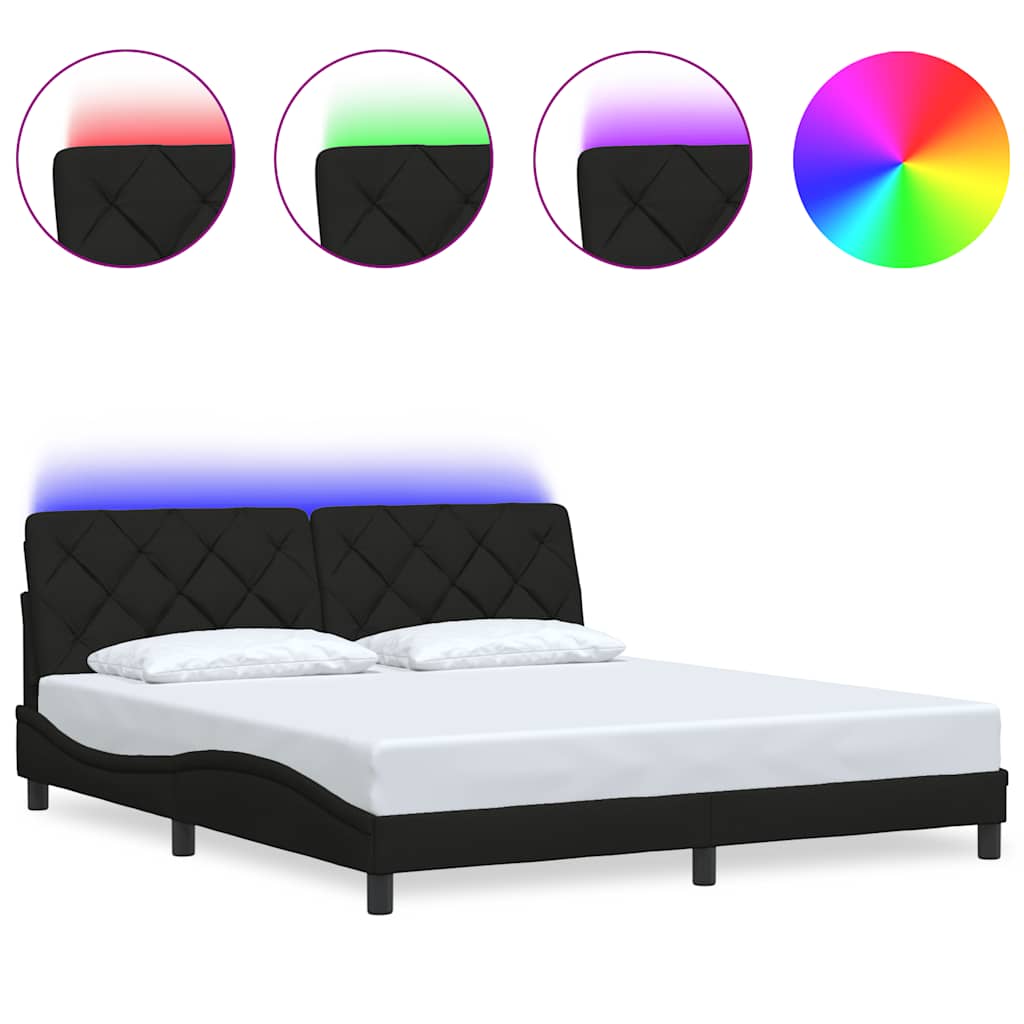 vidaXL Rama łóżka z LED bez materaca Czarna 180x200 cm tkanina