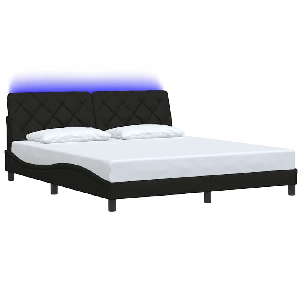 vidaXL Rama łóżka z LED bez materaca Czarna 180x200 cm tkanina