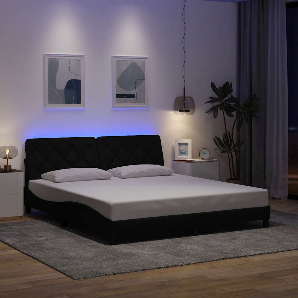 vidaXL Rama łóżka z LED bez materaca Czarna 180x200 cm tkanina