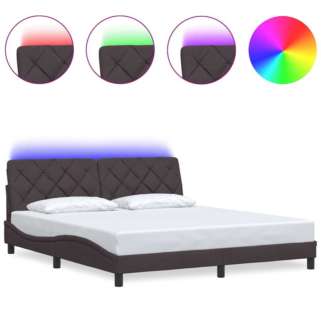 vidaXL Rama łóżka z LED bez materaca Ciemny brąz 180x200 cm Tkanina