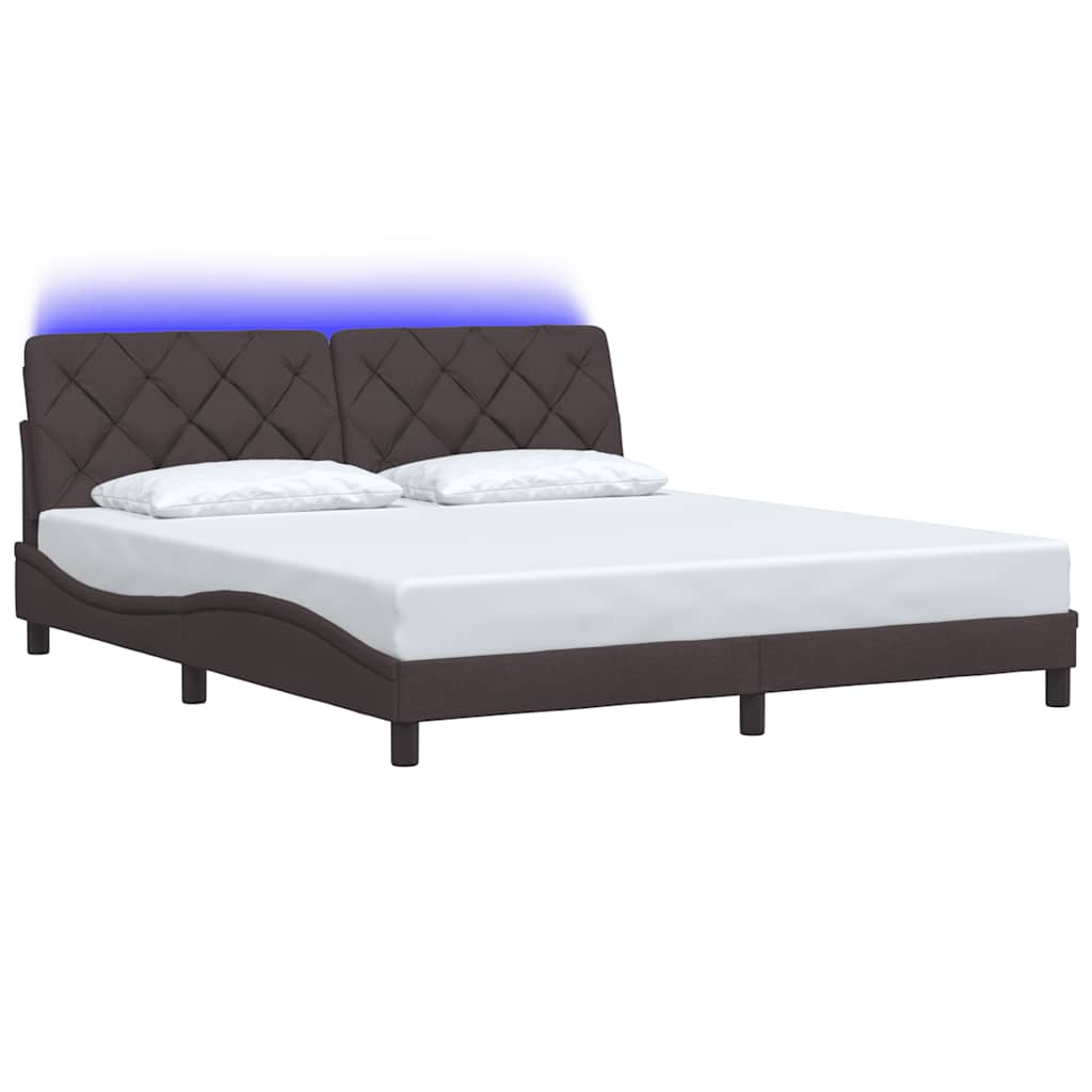 vidaXL Rama łóżka z LED bez materaca Ciemny brąz 180x200 cm Tkanina