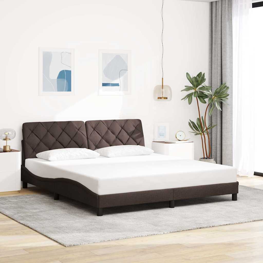 vidaXL Rama łóżka z LED bez materaca Ciemny brąz 180x200 cm Tkanina