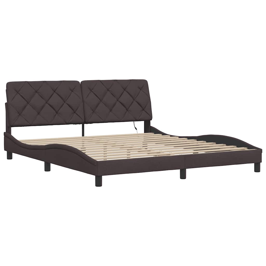 vidaXL Rama łóżka z LED bez materaca Ciemny brąz 180x200 cm Tkanina