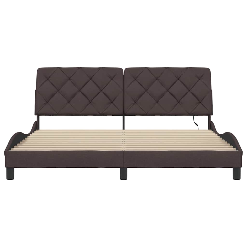 vidaXL Rama łóżka z LED bez materaca Ciemny brąz 180x200 cm Tkanina