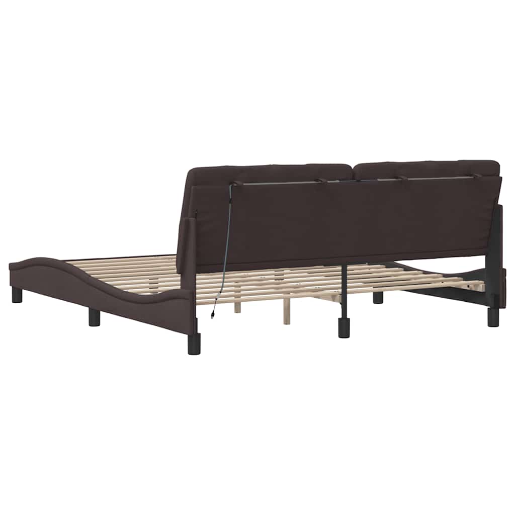 vidaXL Rama łóżka z LED bez materaca Ciemny brąz 180x200 cm Tkanina
