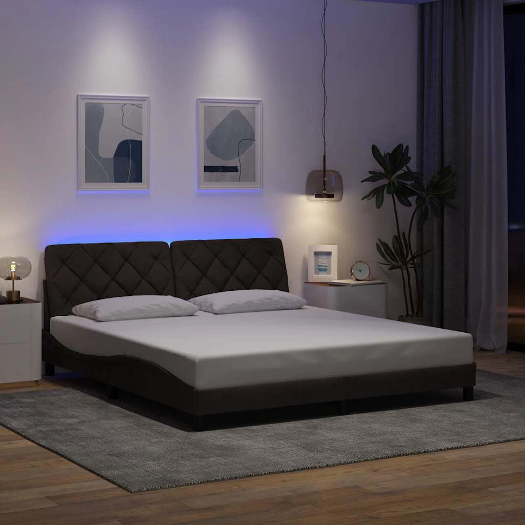 vidaXL Rama łóżka z LED bez materaca Ciemny brąz 180x200 cm Tkanina