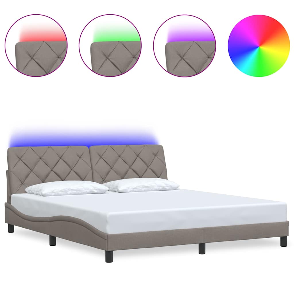 vidaXL Rama łóżka z LED bez materaca Taupe 180x200 cm Tkanina