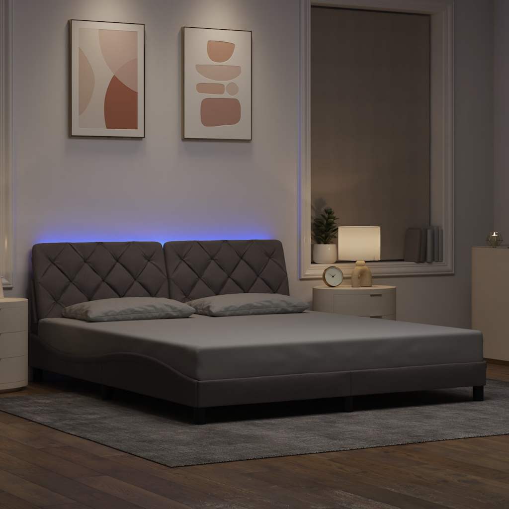 vidaXL Rama łóżka z LED bez materaca Taupe 180x200 cm Tkanina