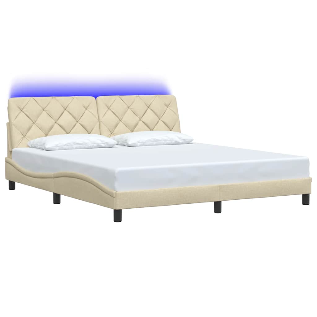 vidaXL Rama łóżka z LED bez materaca Kremowa 180x200 cm Tkanina