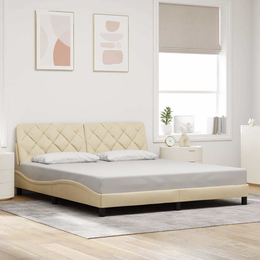 vidaXL Rama łóżka z LED bez materaca Kremowa 180x200 cm Tkanina