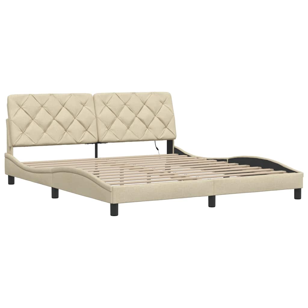 vidaXL Rama łóżka z LED bez materaca Kremowa 180x200 cm Tkanina