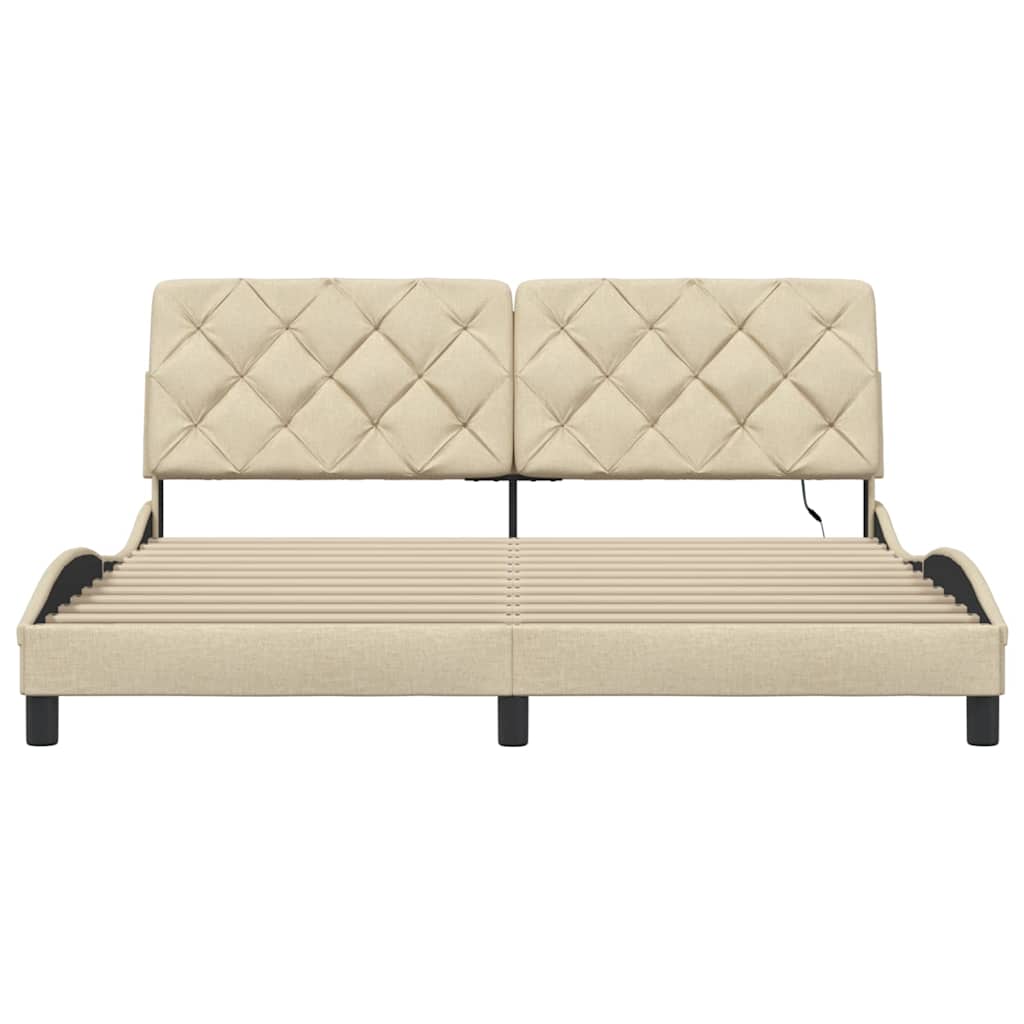 vidaXL Rama łóżka z LED bez materaca Kremowa 180x200 cm Tkanina