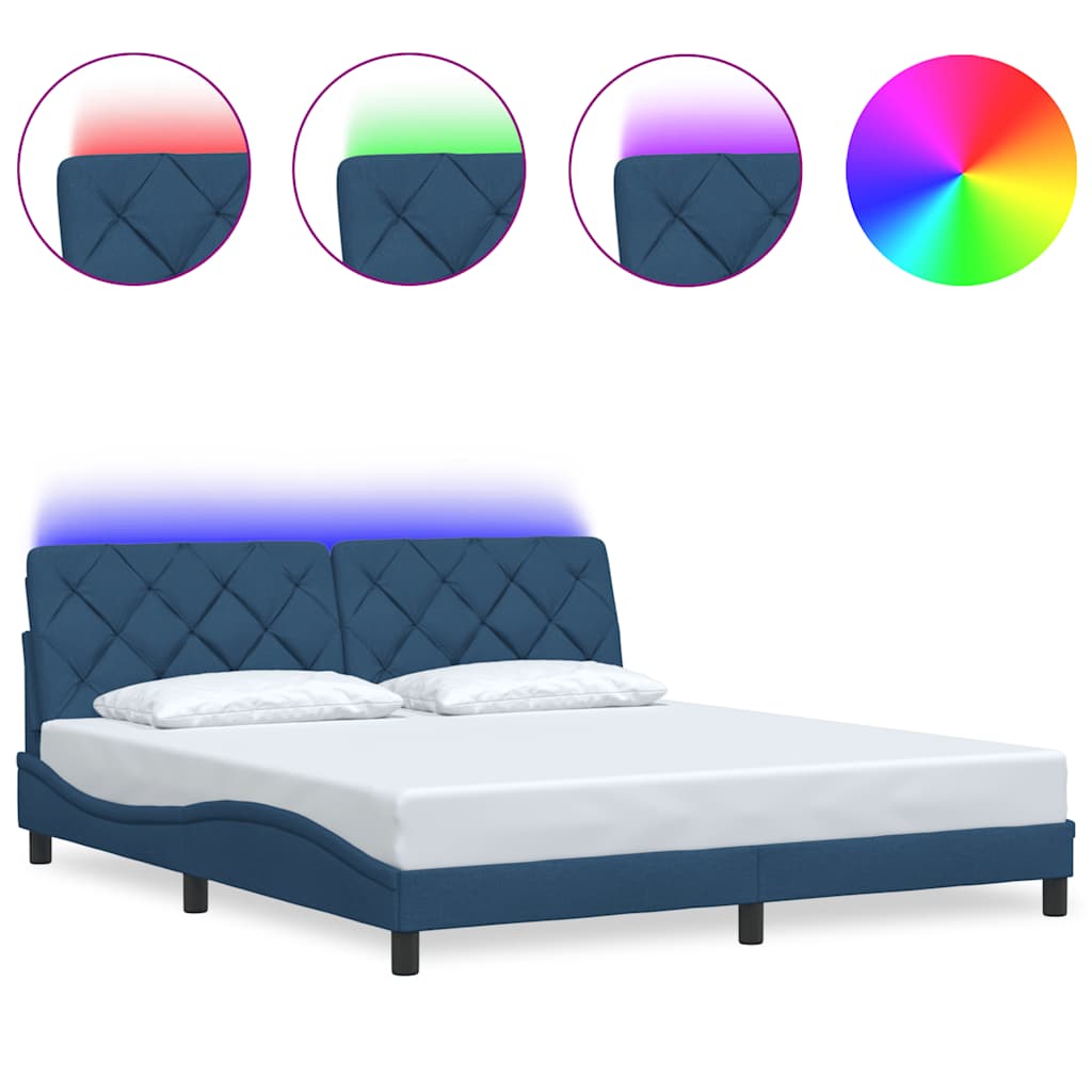vidaXL Rama łóżka z LED bez materaca Niebieski 180x200 cm Tkanina