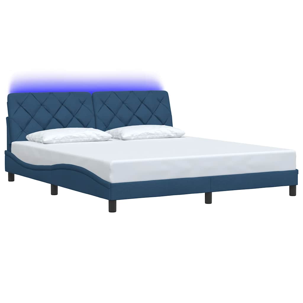 vidaXL Rama łóżka z LED bez materaca Niebieski 180x200 cm Tkanina
