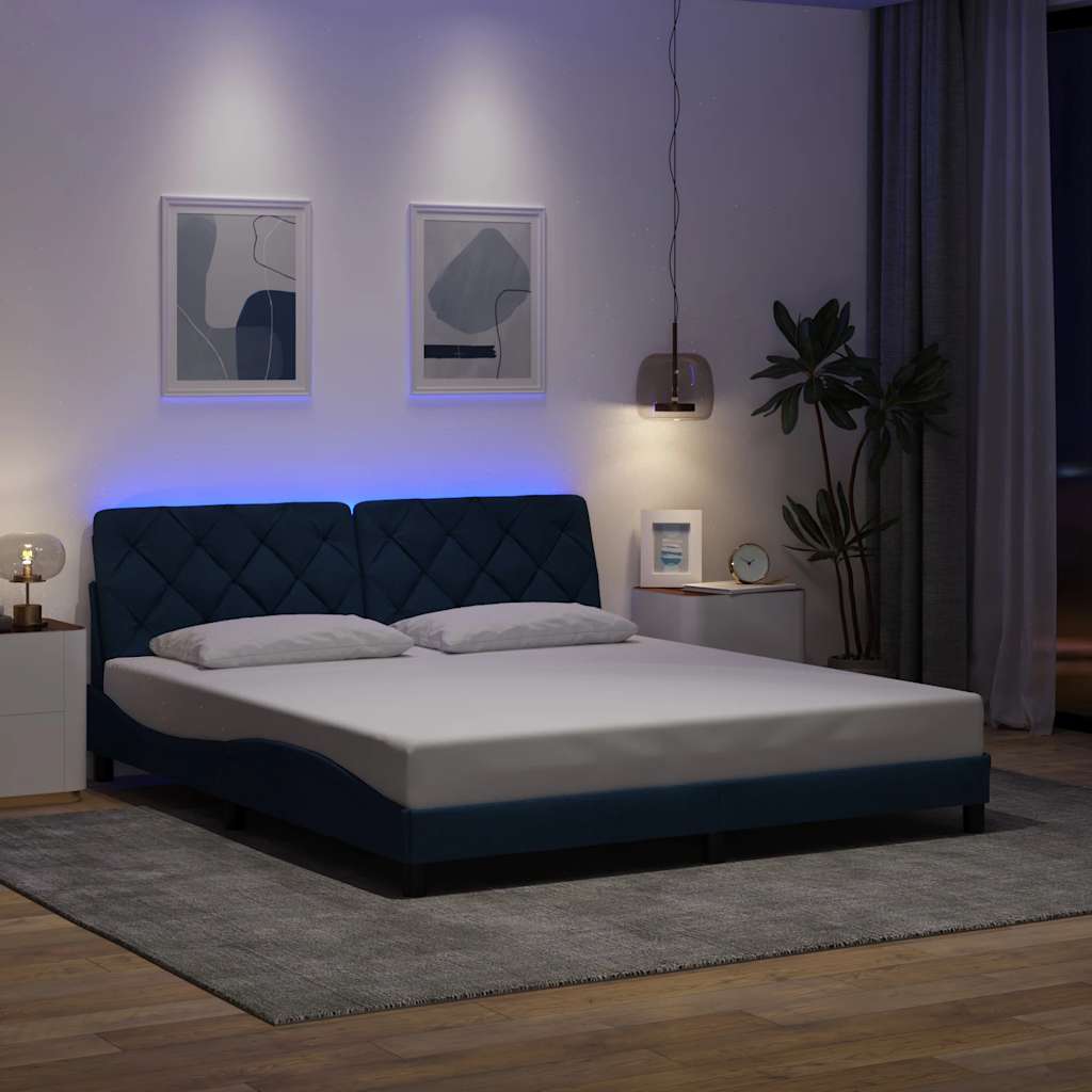 vidaXL Rama łóżka z LED bez materaca Niebieski 180x200 cm Tkanina