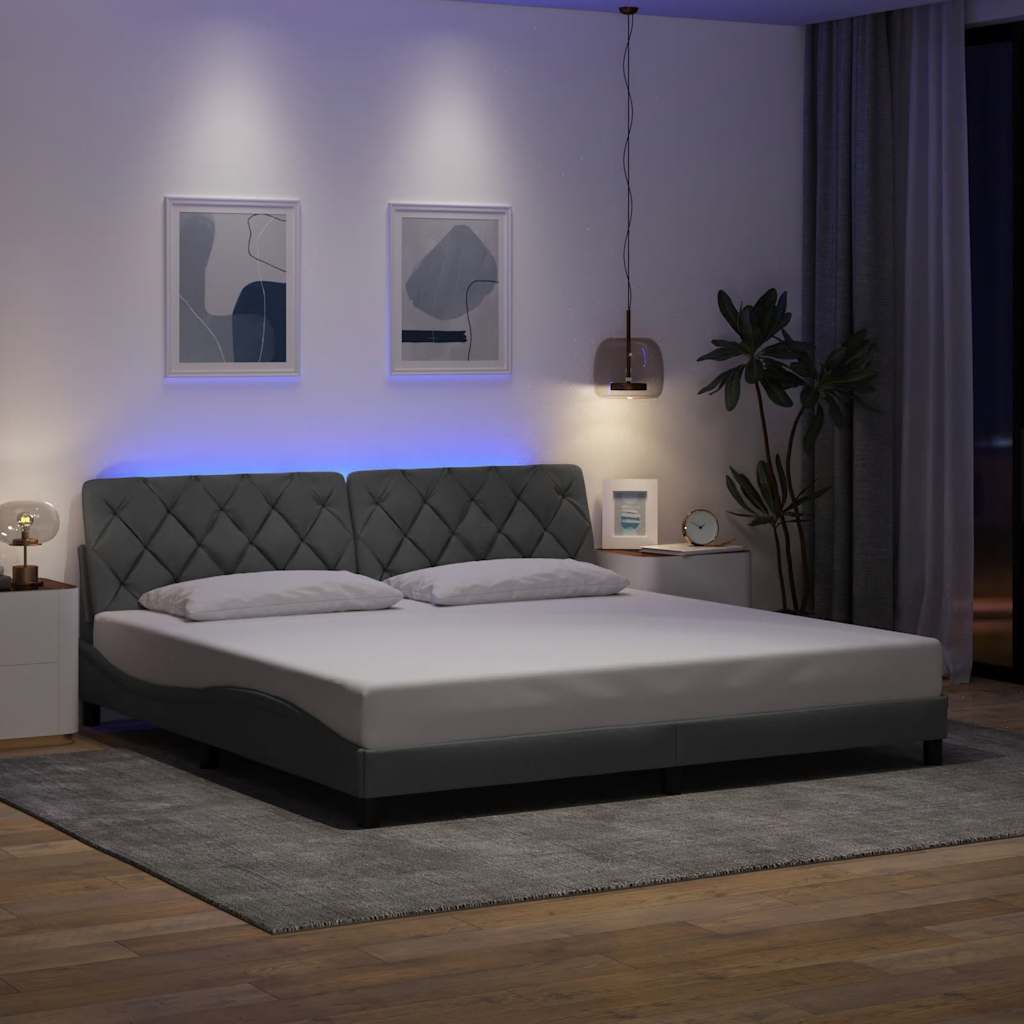 vidaXL Rama łóżka z LED bez materaca Jasnoszary 200x200cm