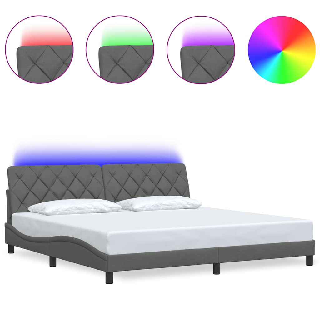 vidaXL Rama łóżka z LED bez materaca Ciemnoszara 200x200 cm Tkanina