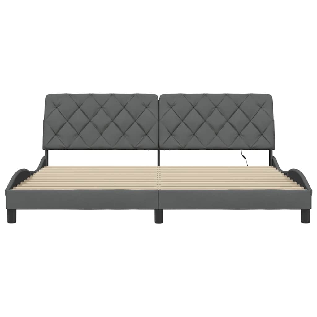 vidaXL Rama łóżka z LED bez materaca Ciemnoszara 200x200 cm Tkanina