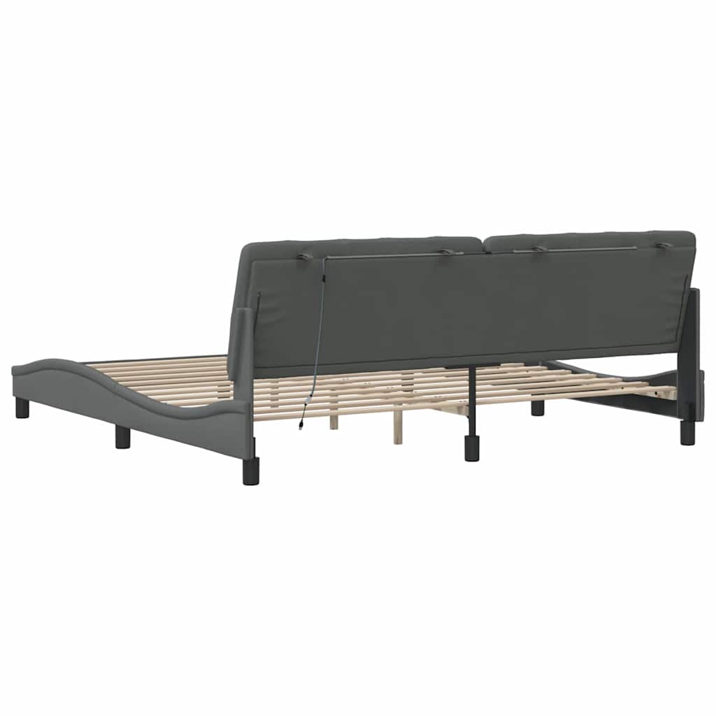 vidaXL Rama łóżka z LED bez materaca Ciemnoszara 200x200 cm Tkanina