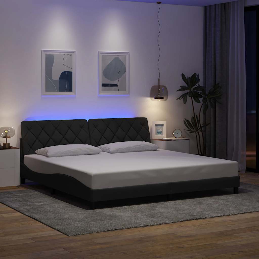 vidaXL Rama łóżka z LED bez materaca Ciemnoszara 200x200 cm Tkanina
