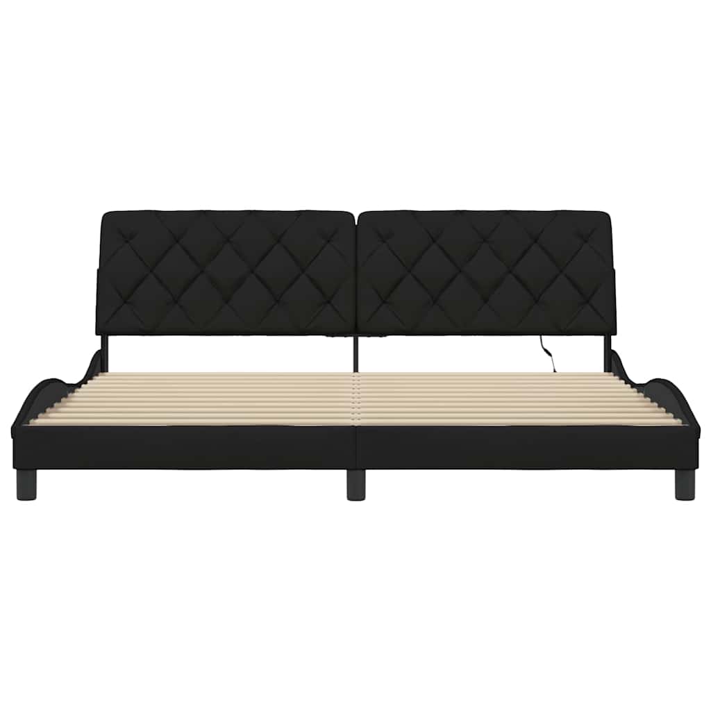 vidaXL Rama łóżka z LED bez materaca Czarna 200x200 cm tkanina